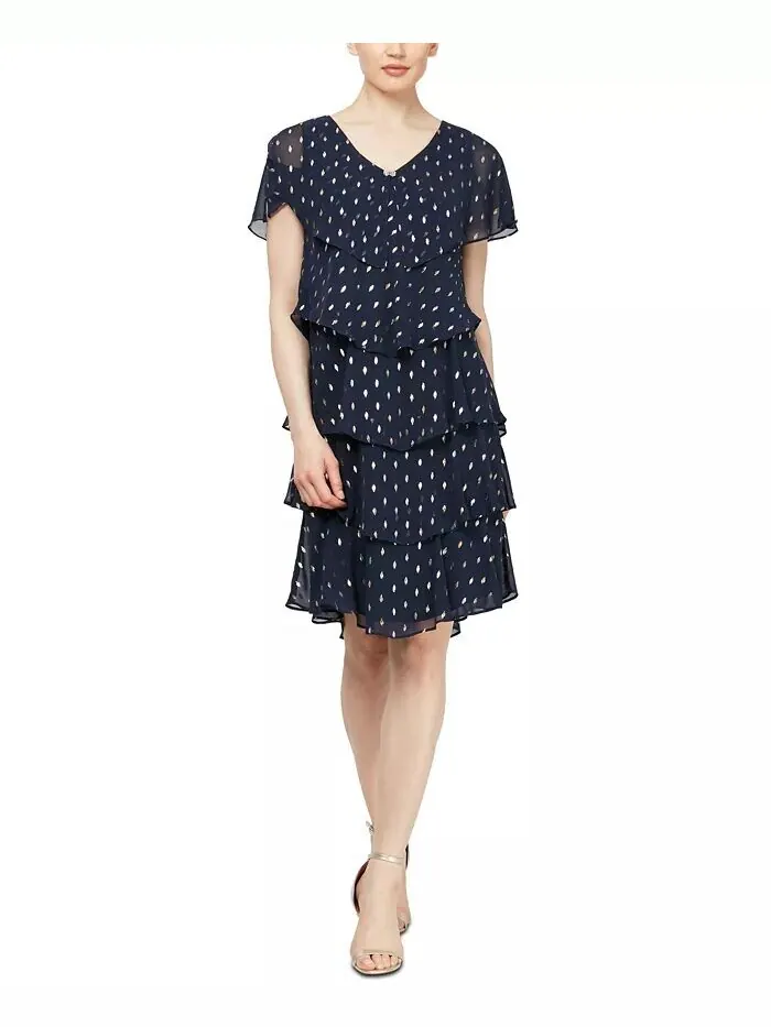 Платье-трапеция в горошек с ярусами SL Fashions — золотистый