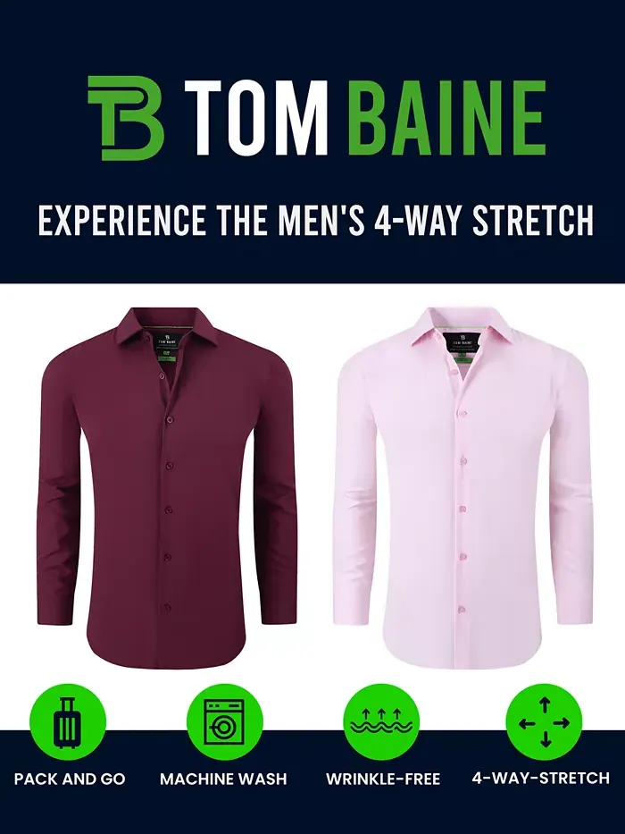 Мужская эластичная однотонная рубашка на пуговицах Performance Stretch Tom Baine — изображение 4 из 4, черный