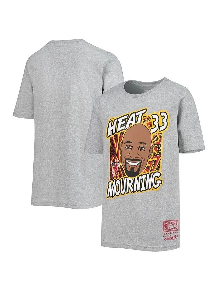 Футболка Big Boys Alonzo Mourning Heathered Grey Miami Heat Hardwood Classics King of the Court — серый