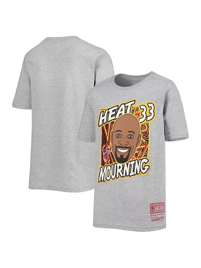 Футболка Big Boys Alonzo Mourning Heathered Grey Miami Heat Hardwood Classics King of the Court — изображение 1 из 1