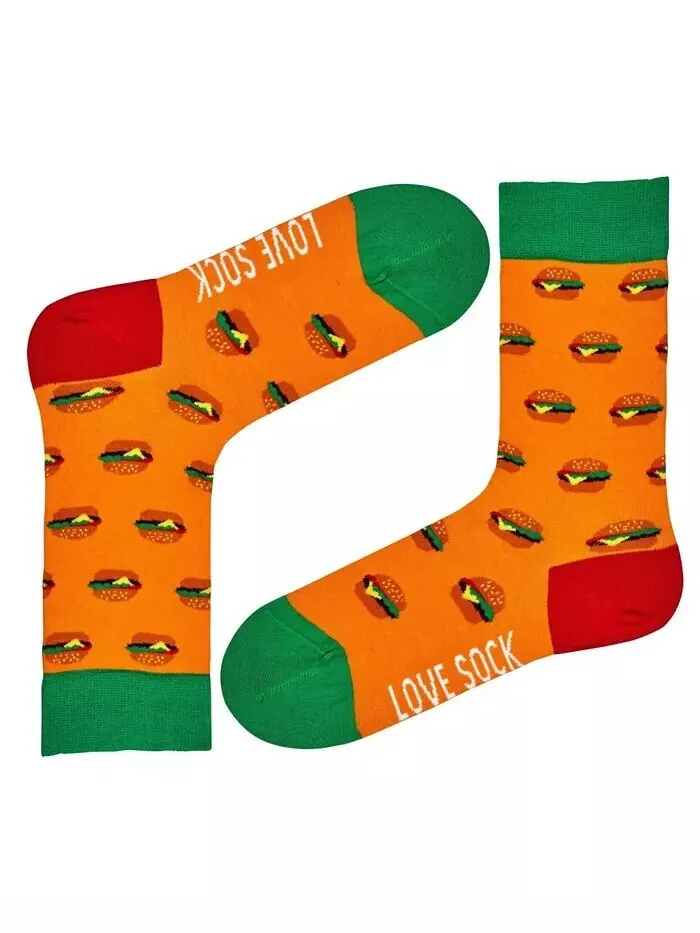 Новинка Burger, хлопковые разноцветные веселые носки для экипажа Love Sock Company — оранжевый