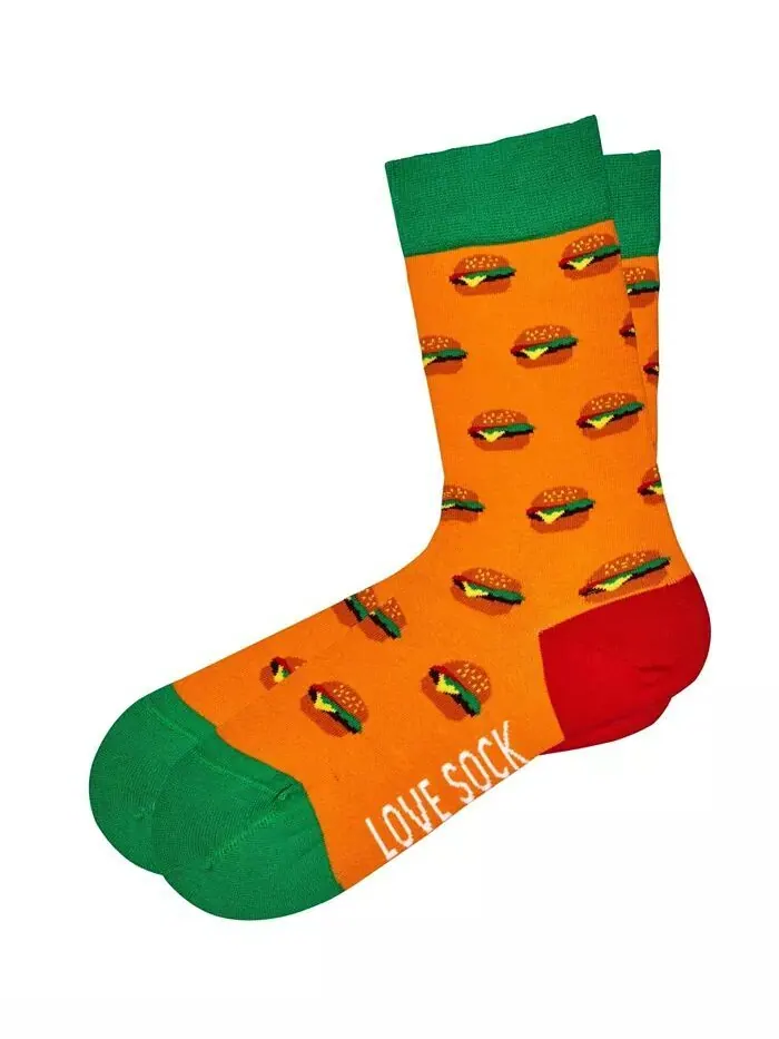 Новинка Burger, хлопковые разноцветные веселые носки для экипажа Love Sock Company — изображение 2 из 2, оранжевый