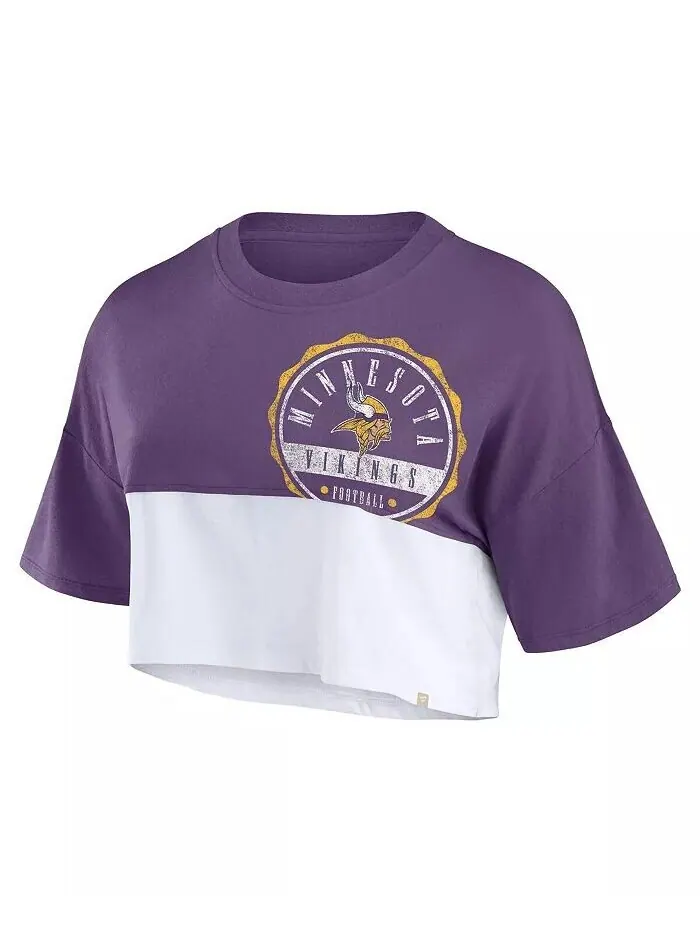 Женская фиолетово-белая укороченная футболка свободного кроя Minnesota Vikings с разрезом Fanatics — изображение 3 из 3