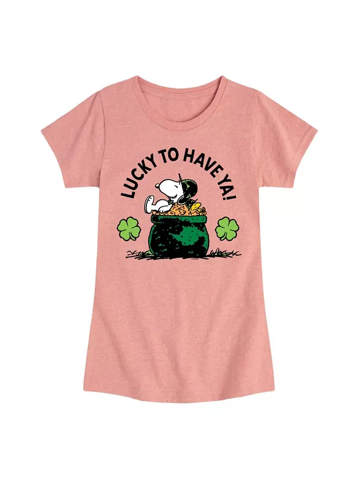 Футболка с коротким рукавом "Big Girls Snoopy Lucky To Have Ya" с принтом ко Дню Святого Патрика — розовый
