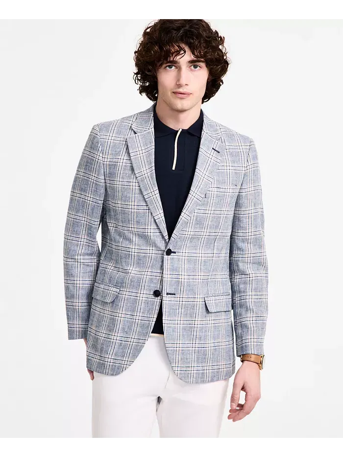 Мужской хлопковый и льняной печатный спортивный пиджак Modern-Fit Nautica