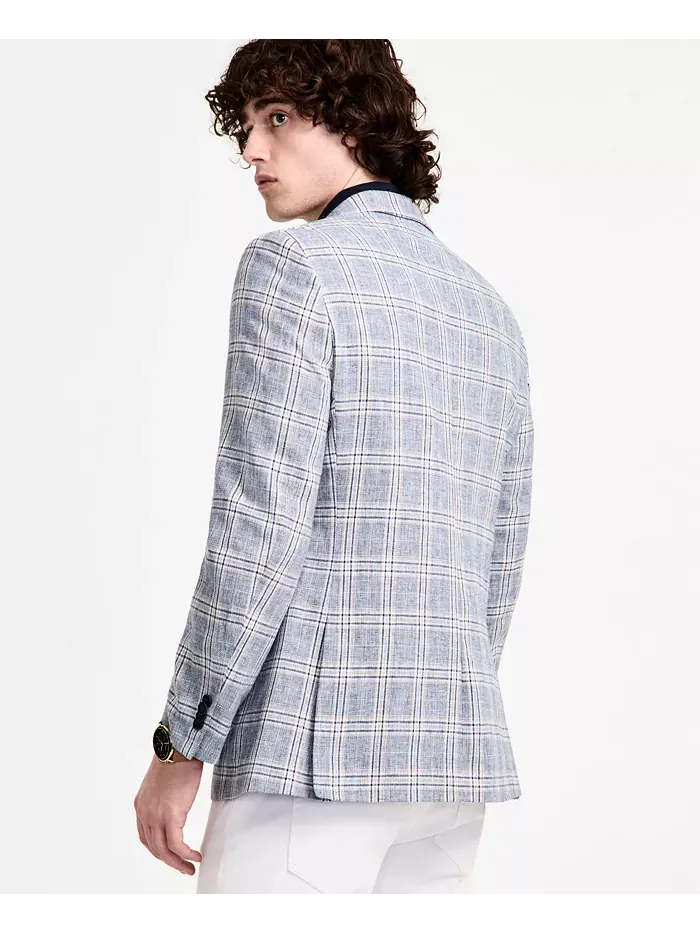 Мужской хлопковый и льняной печатный спортивный пиджак Modern-Fit Nautica — изображение 2 из 3, синий