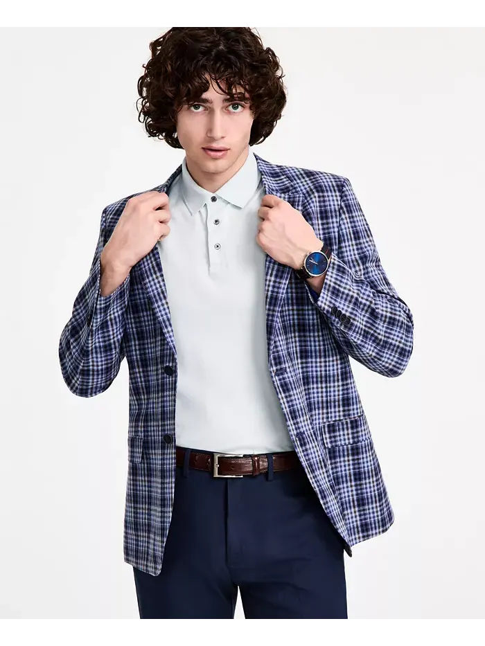 Мужской хлопковый и льняной печатный спортивный пиджак Modern-Fit Nautica