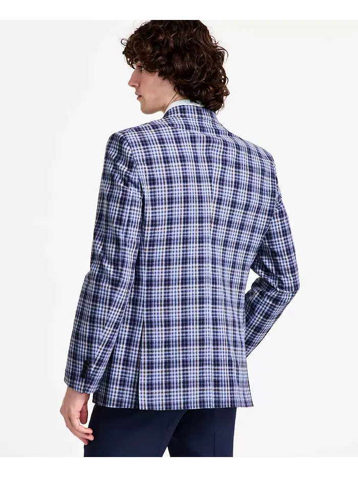 Мужской хлопковый и льняной печатный спортивный пиджак Modern-Fit Nautica — изображение 2 из 3, темно-синий