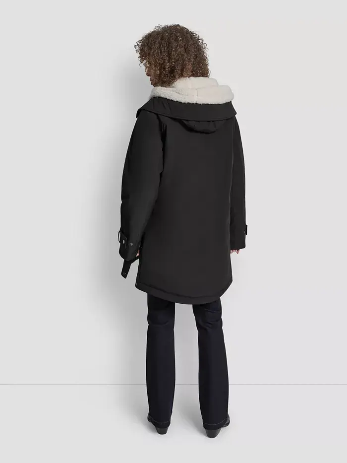 Женское пальто Softshell с капюшоном и подкладкой из искусственного меха DKNY — изображение 2 из 6, черный