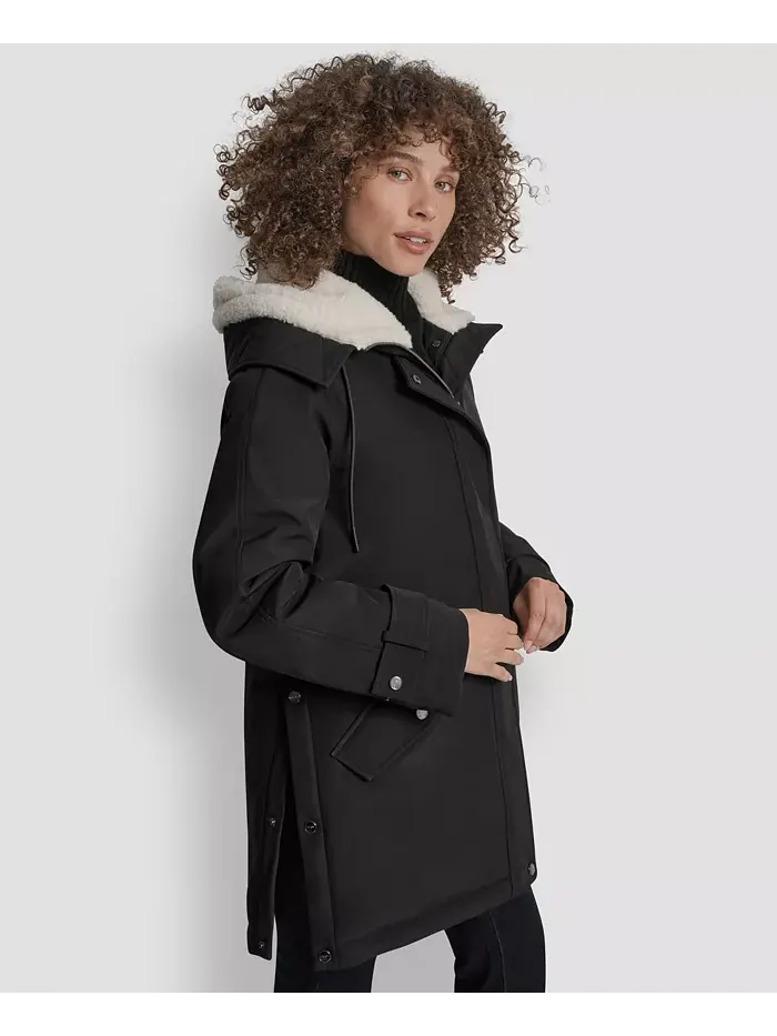 Женское пальто Softshell с капюшоном и подкладкой из искусственного меха DKNY — изображение 3 из 6, черный