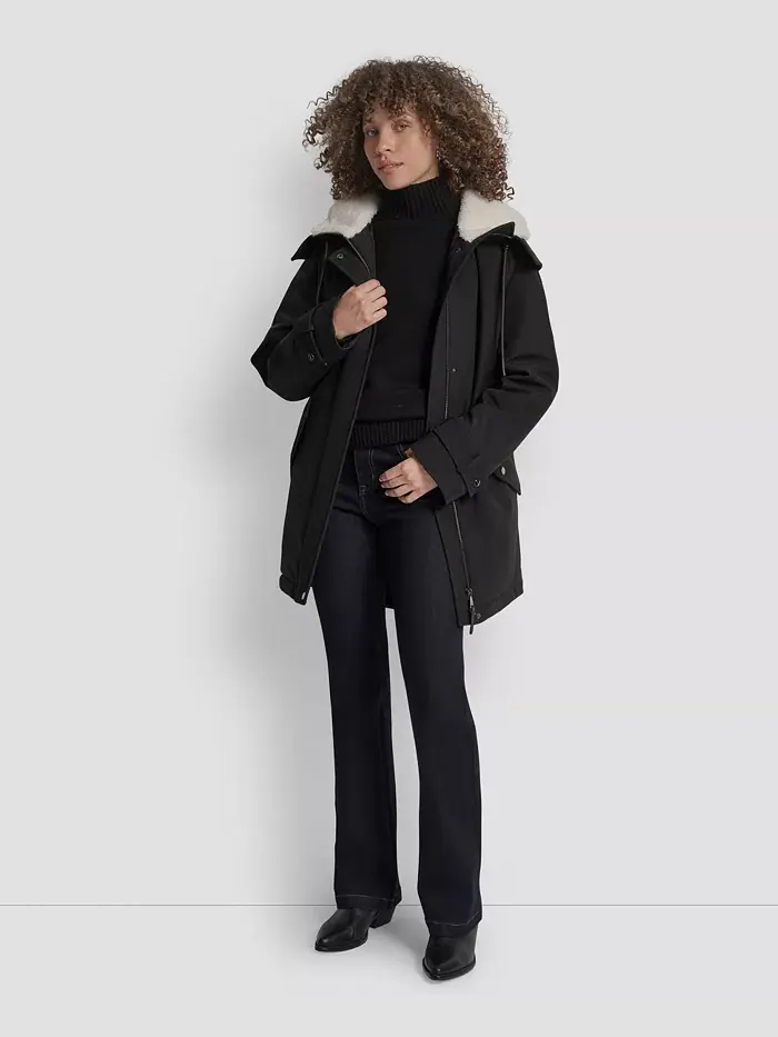 Женское пальто Softshell с капюшоном и подкладкой из искусственного меха DKNY — изображение 5 из 6, черный