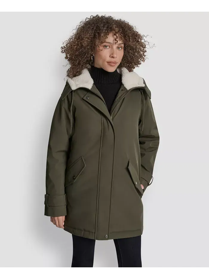 Женское пальто Softshell с капюшоном и подкладкой из искусственного меха DKNY