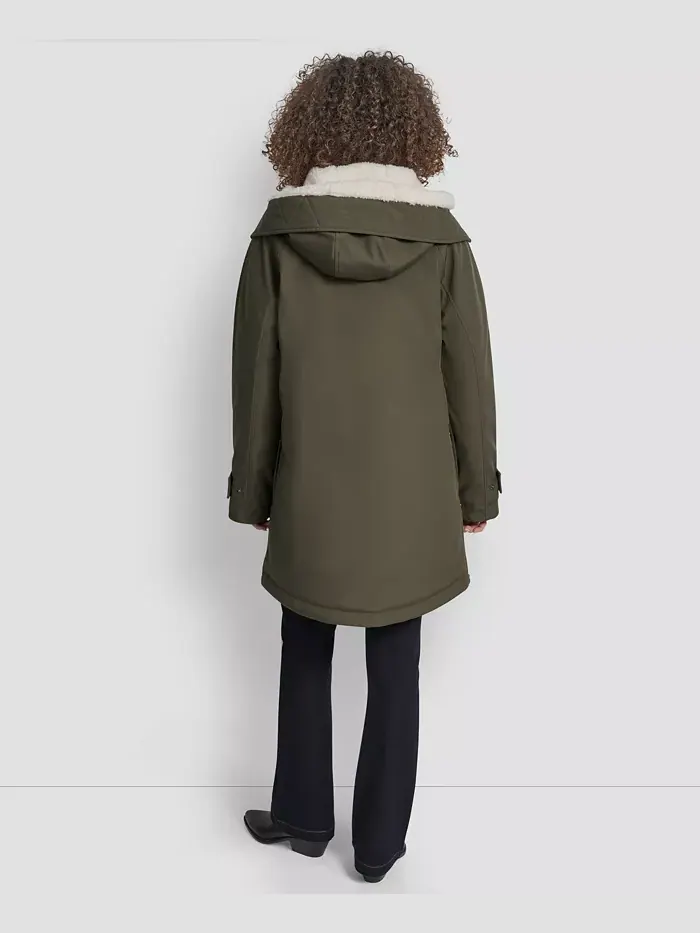 Женское пальто Softshell с капюшоном и подкладкой из искусственного меха DKNY — изображение 2 из 7, лоден