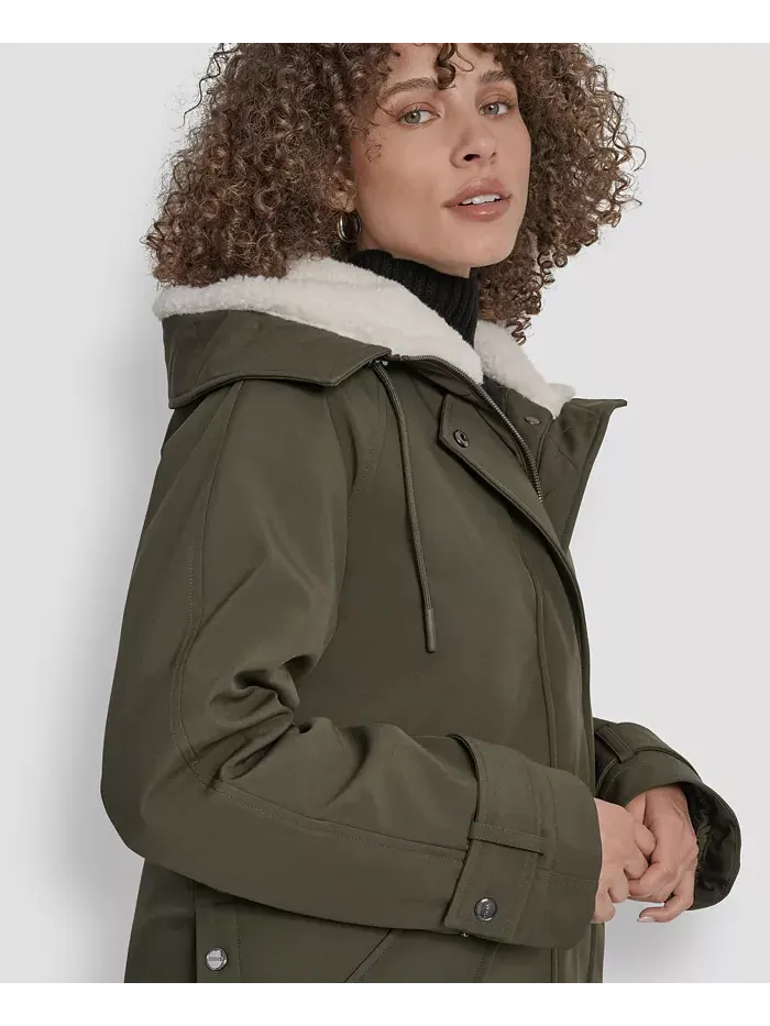 Женское пальто Softshell с капюшоном и подкладкой из искусственного меха DKNY — изображение 3 из 7, лоден