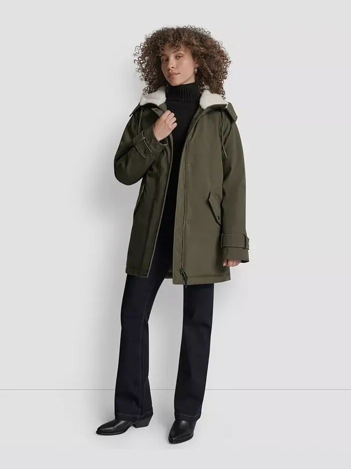 Женское пальто Softshell с капюшоном и подкладкой из искусственного меха DKNY — изображение 4 из 7, лоден