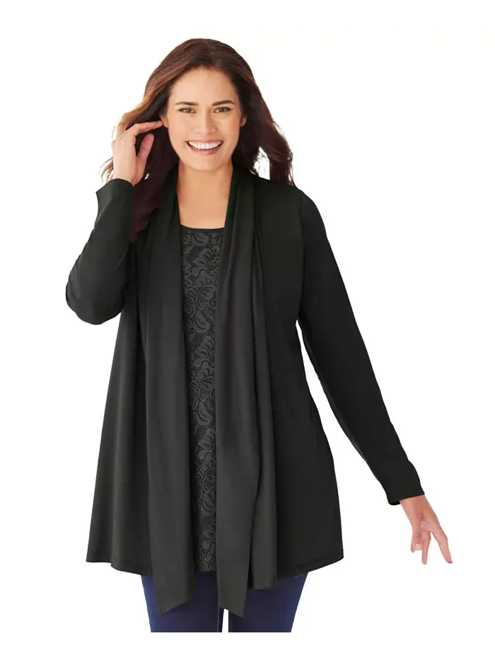 Кардиган Plus Size Within 2-Fer и туника с кружевом Woman Within — черный