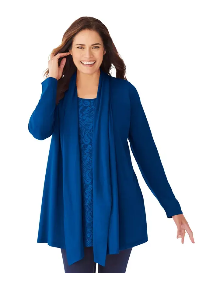 Кардиган Plus Size Within 2-Fer и туника с кружевом Woman Within — изображение 1 из 2, кобальтовый
