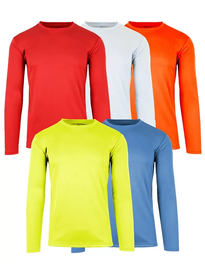 Мужская футболка с длинным рукавом Crew Neck для отвода влаги Performance - набор из 5 штук Galaxy — коричневый