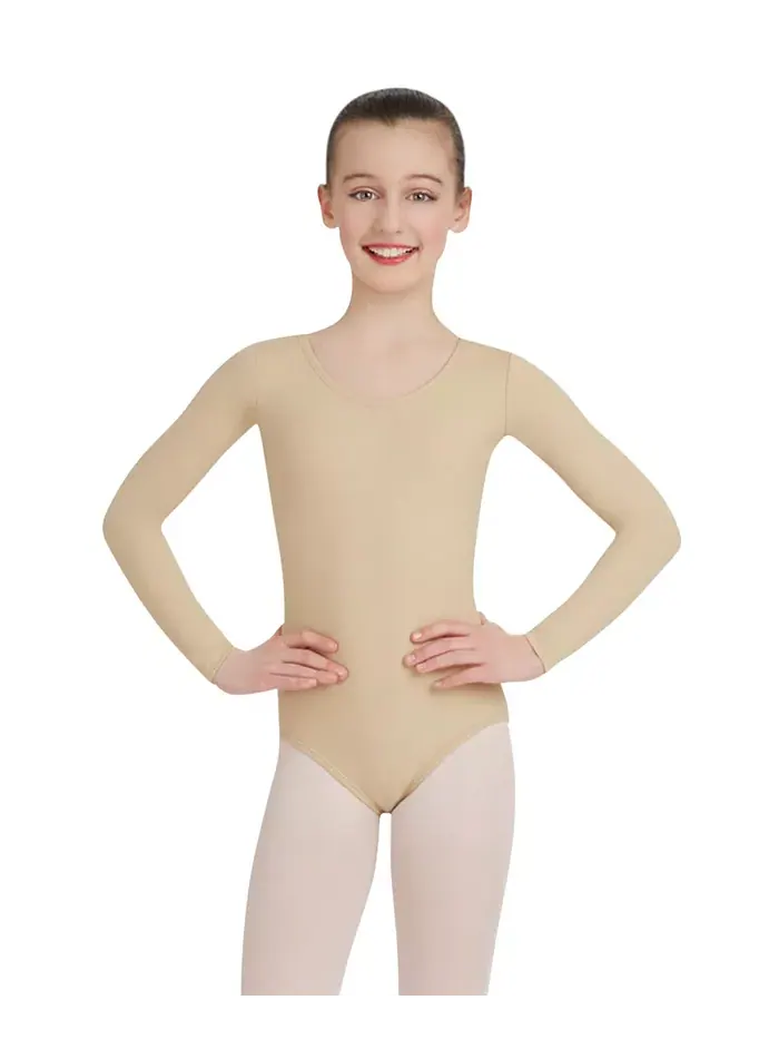 Детский длинный купальник с длинными рукавами - для девочек Capezio — бежевый