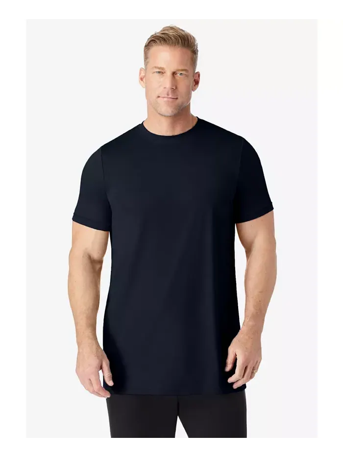 Футболка с коротким рукавом и круглым вырезом Big & Tall No Sweat удлиненного кроя KingSize — изображение 1 из 3, черный