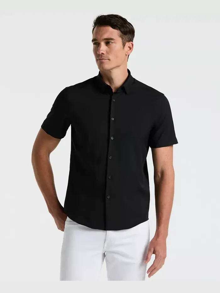Мужская рубашка с коротким рукавом однотонная Perry Ellis — черный
