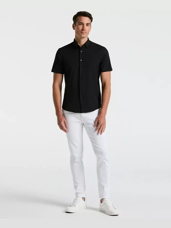 Мужская рубашка с коротким рукавом однотонная Perry Ellis — изображение 2 из 4, черный