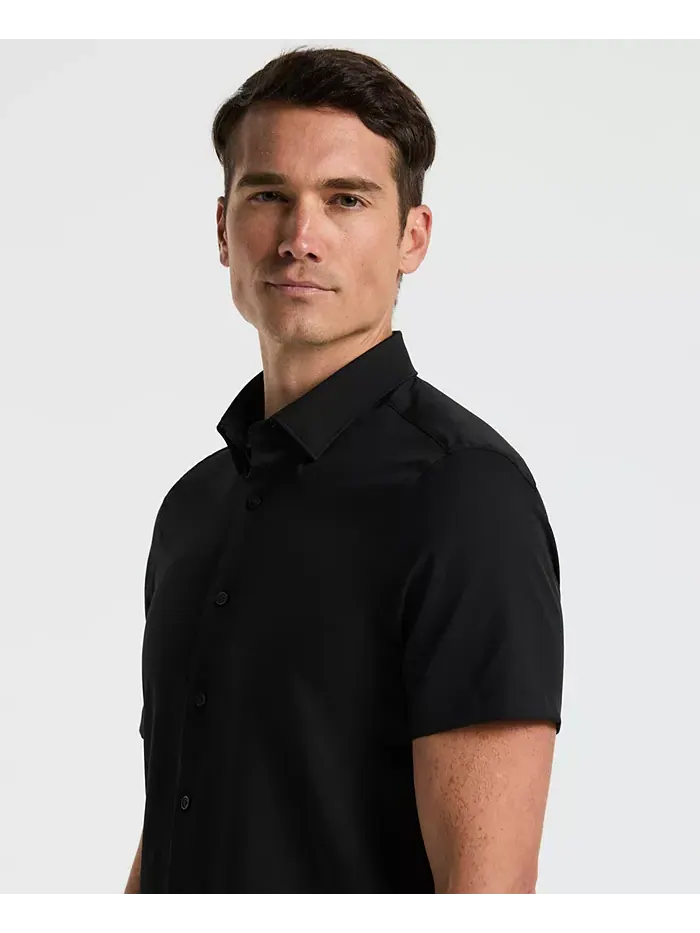 Мужская рубашка с коротким рукавом однотонная Perry Ellis — изображение 3 из 4, черный