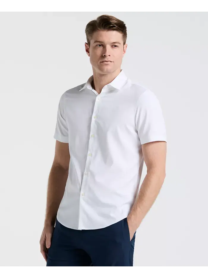 Мужская рубашка с коротким рукавом однотонная Perry Ellis — изображение 1 из 4, белый