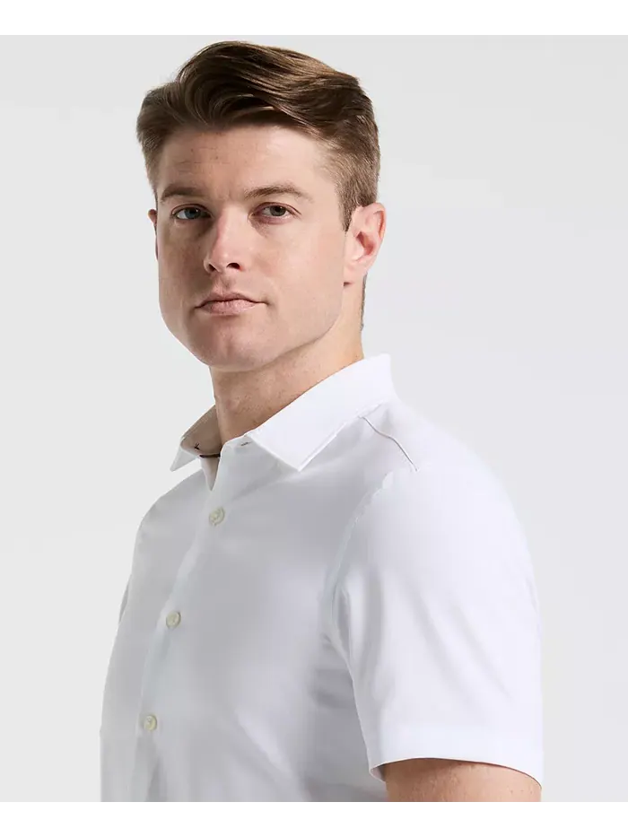Мужская рубашка с коротким рукавом однотонная Perry Ellis — изображение 3 из 4, белый