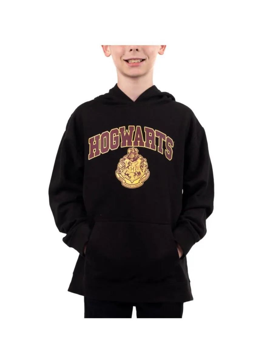 Детская черная толстовка с капюшоном и гербом Хогвартса Harry Potter — черный