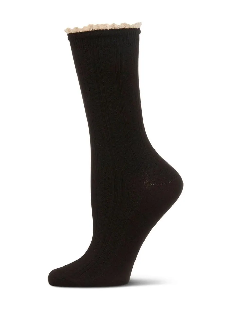 Женские кружевные носки Prairie Lace Crew Socks MeMoi — черный