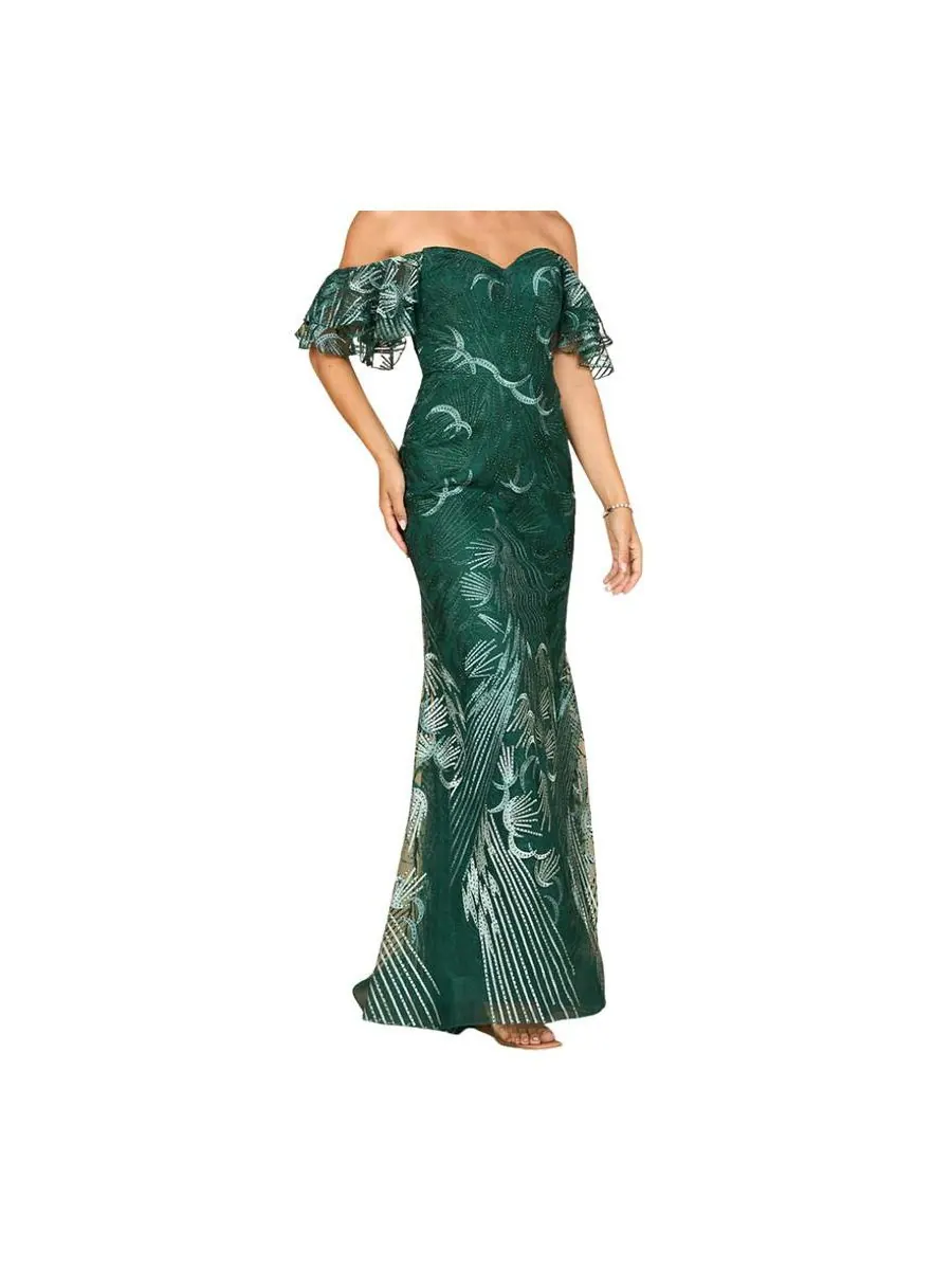Женское кружевное платье-русалка с открытыми плечами Lara — изображение 3 из 3, зеленый