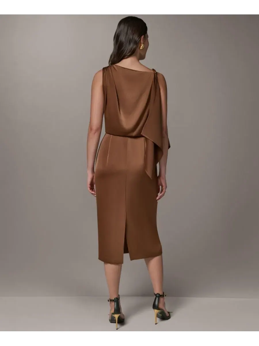 Женское атласное платье-футляр миди с квадратным вырезом Donna Karan New York — изображение 5 из 5, коричневый