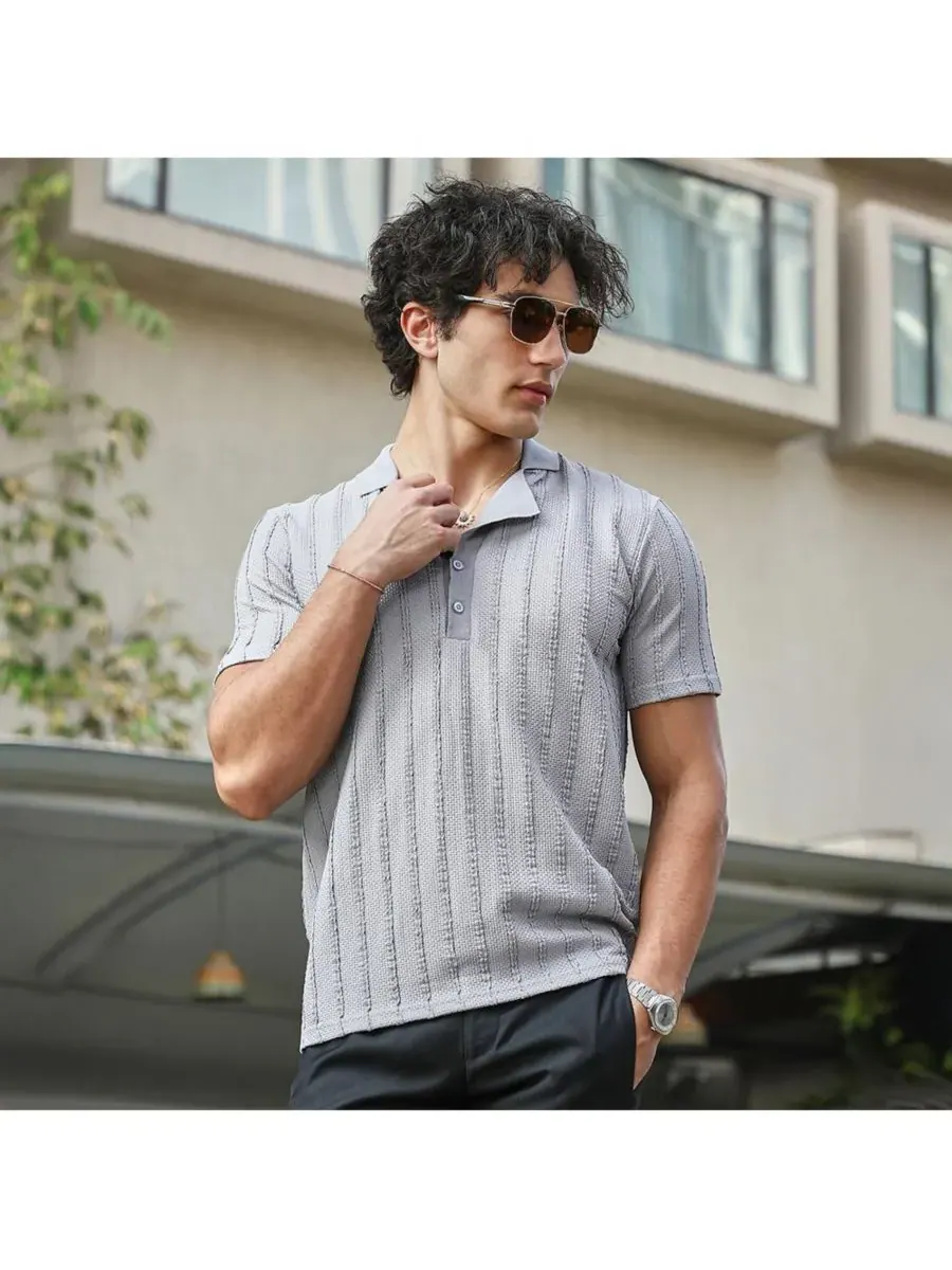 Campus Sutra Мужская поло-футболка Coin Grey Wicker-Tactitle — изображение 2 из 7, серый