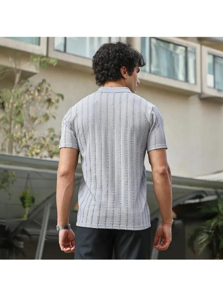 Campus Sutra Мужская поло-футболка Coin Grey Wicker-Tactitle — изображение 5 из 7, серый