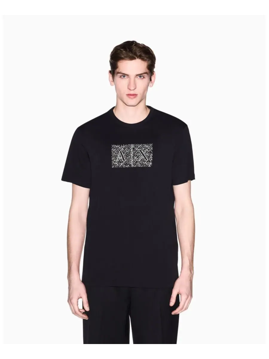 Мужская футболка с коротким рукавом и принтом в виде квадратного логотипа A|X Armani Exchange — изображение 1 из 5, черный