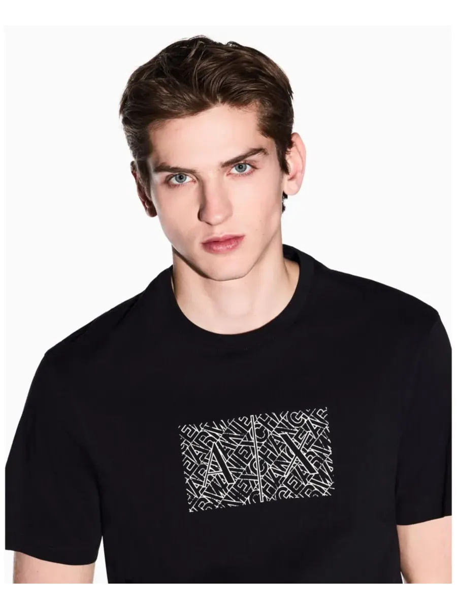 Мужская футболка с коротким рукавом и принтом в виде квадратного логотипа A|X Armani Exchange — изображение 2 из 5, черный