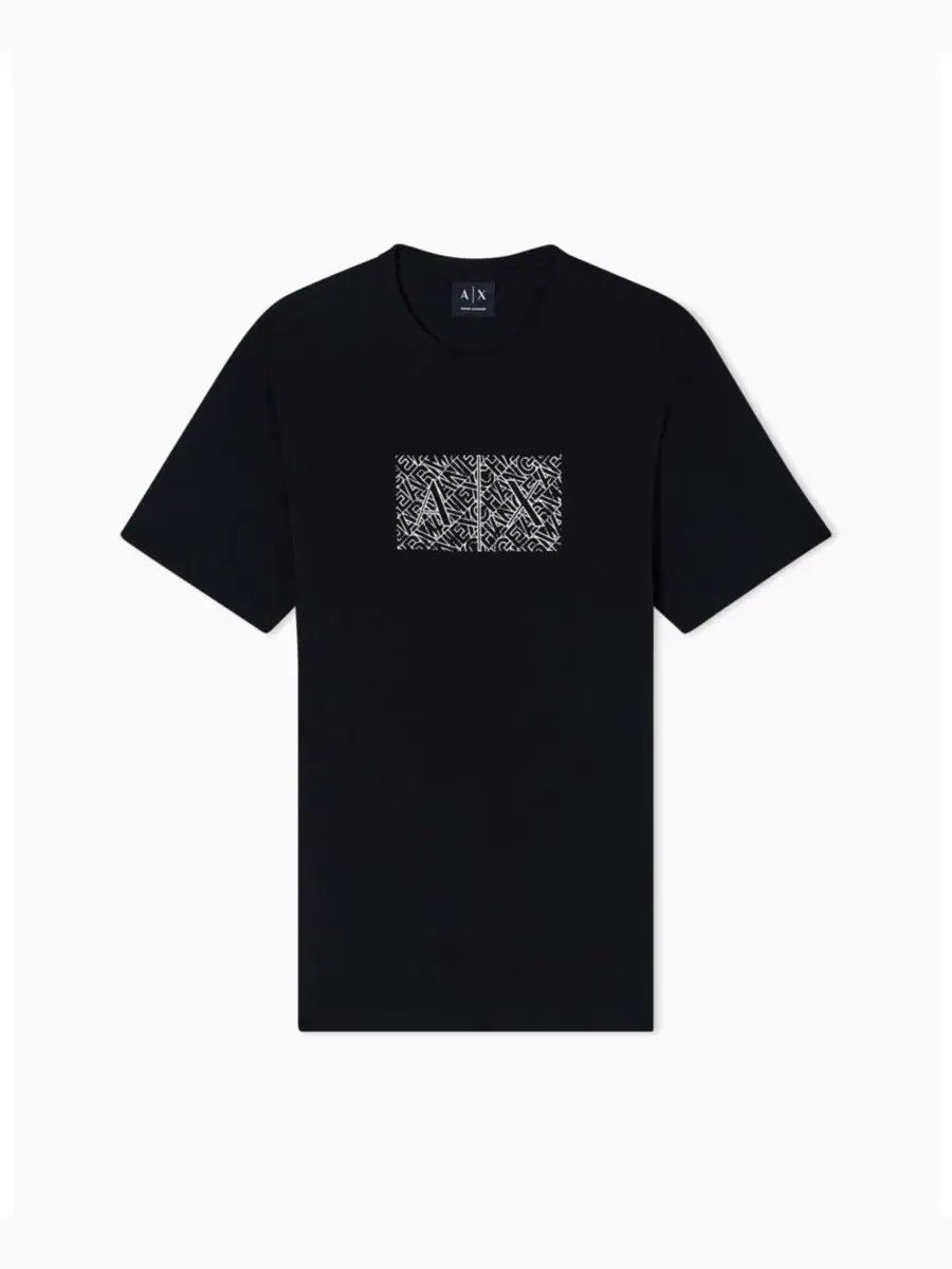 Мужская футболка с коротким рукавом и принтом в виде квадратного логотипа A|X Armani Exchange — изображение 5 из 5, черный