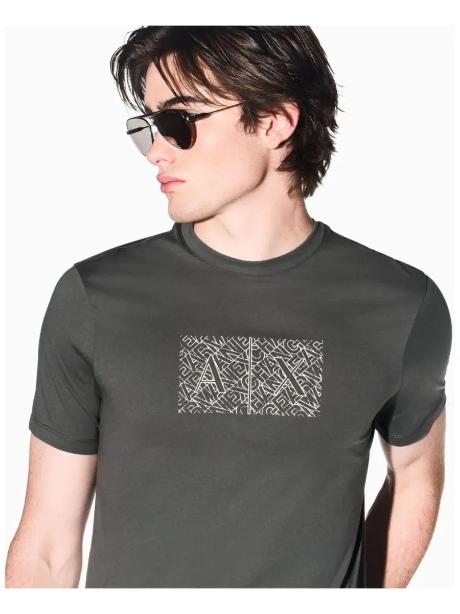 Мужская футболка с коротким рукавом и принтом в виде квадратного логотипа A|X Armani Exchange — изображение 4 из 5, мульти