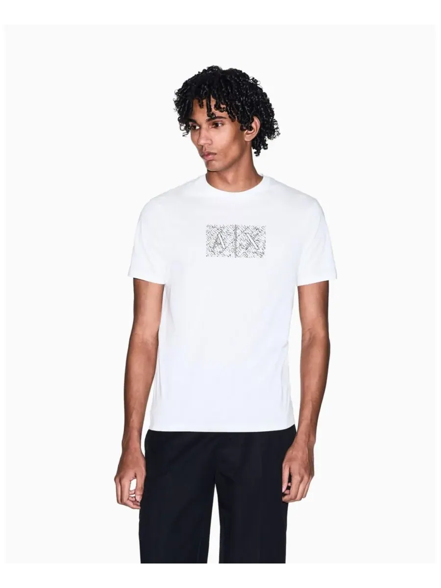 Мужская футболка с коротким рукавом и принтом в виде квадратного логотипа A|X Armani Exchange — белый