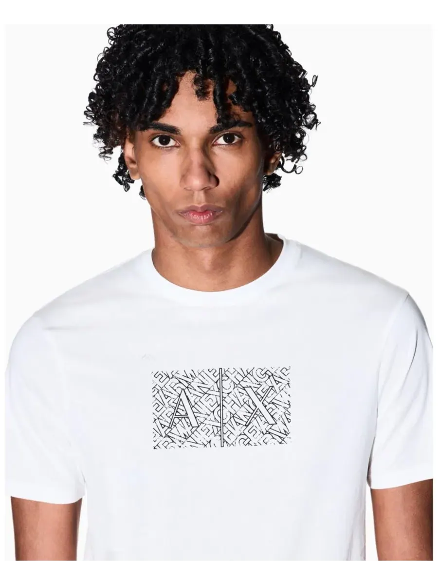 Мужская футболка с коротким рукавом и принтом в виде квадратного логотипа A|X Armani Exchange — изображение 3 из 5, белый