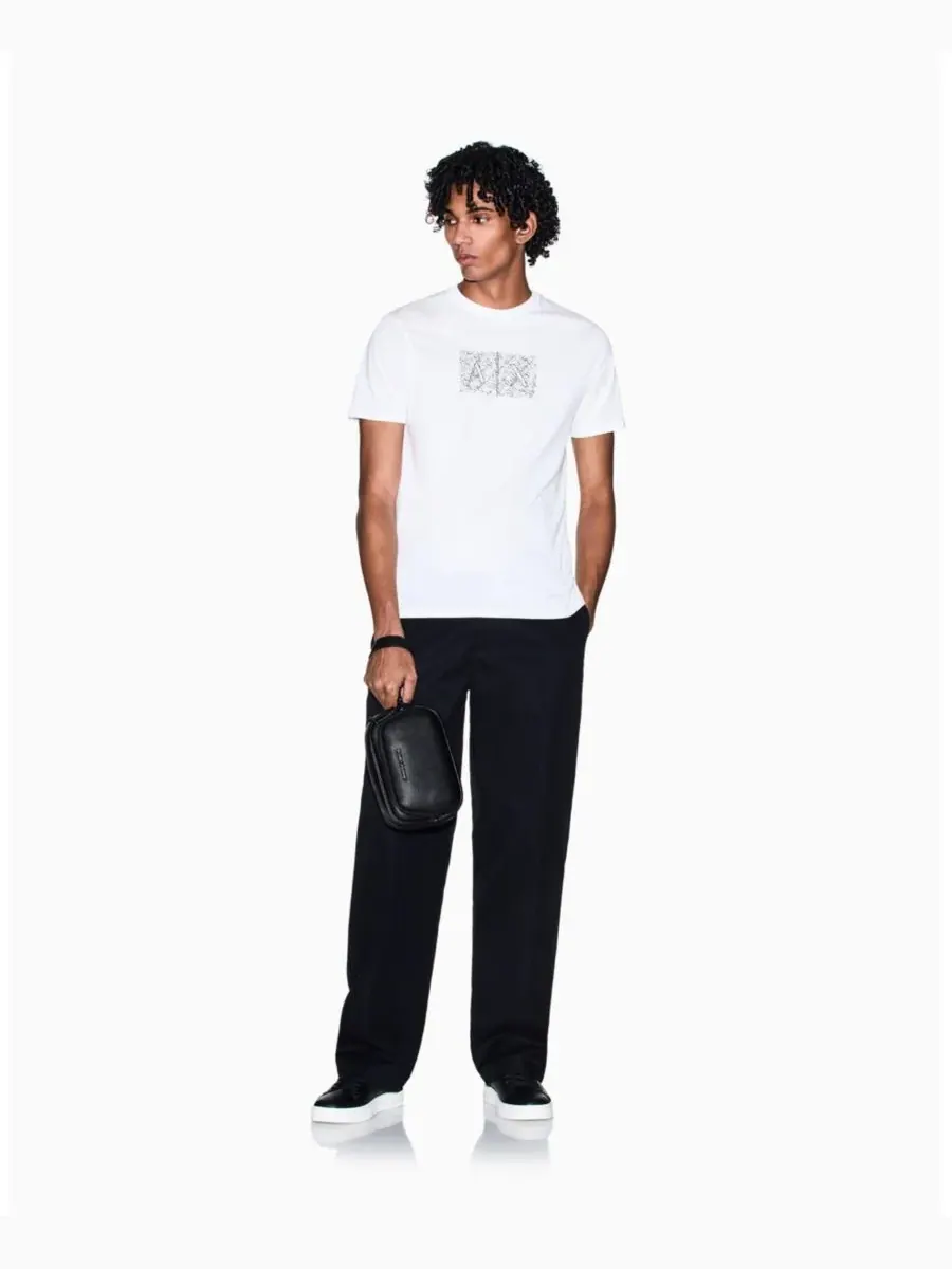 Мужская футболка с коротким рукавом и принтом в виде квадратного логотипа A|X Armani Exchange — изображение 5 из 5, белый