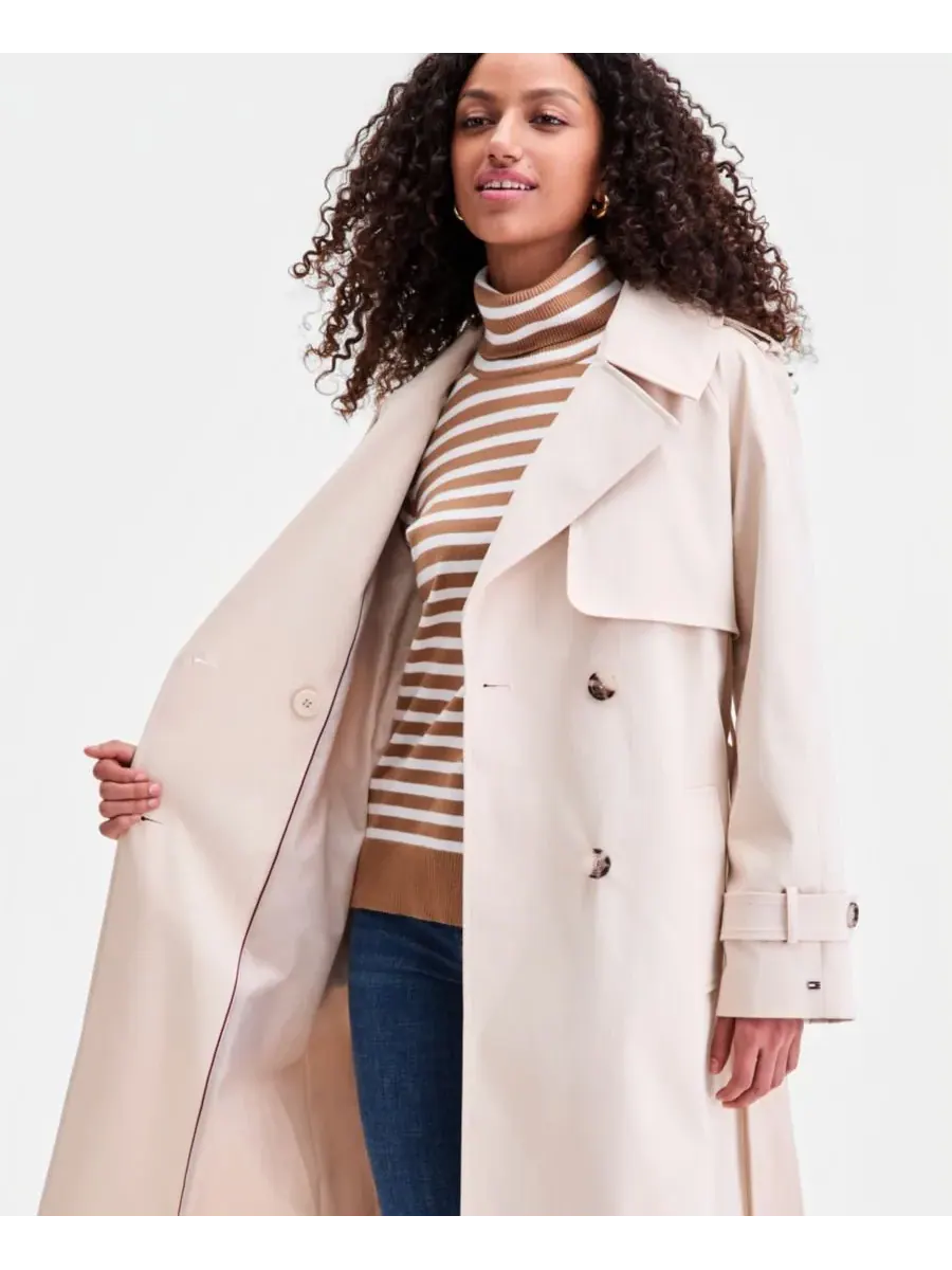 Небольшой двубортный тренч с поясом Tommy Hilfiger — изображение 3 из 5, кремовый