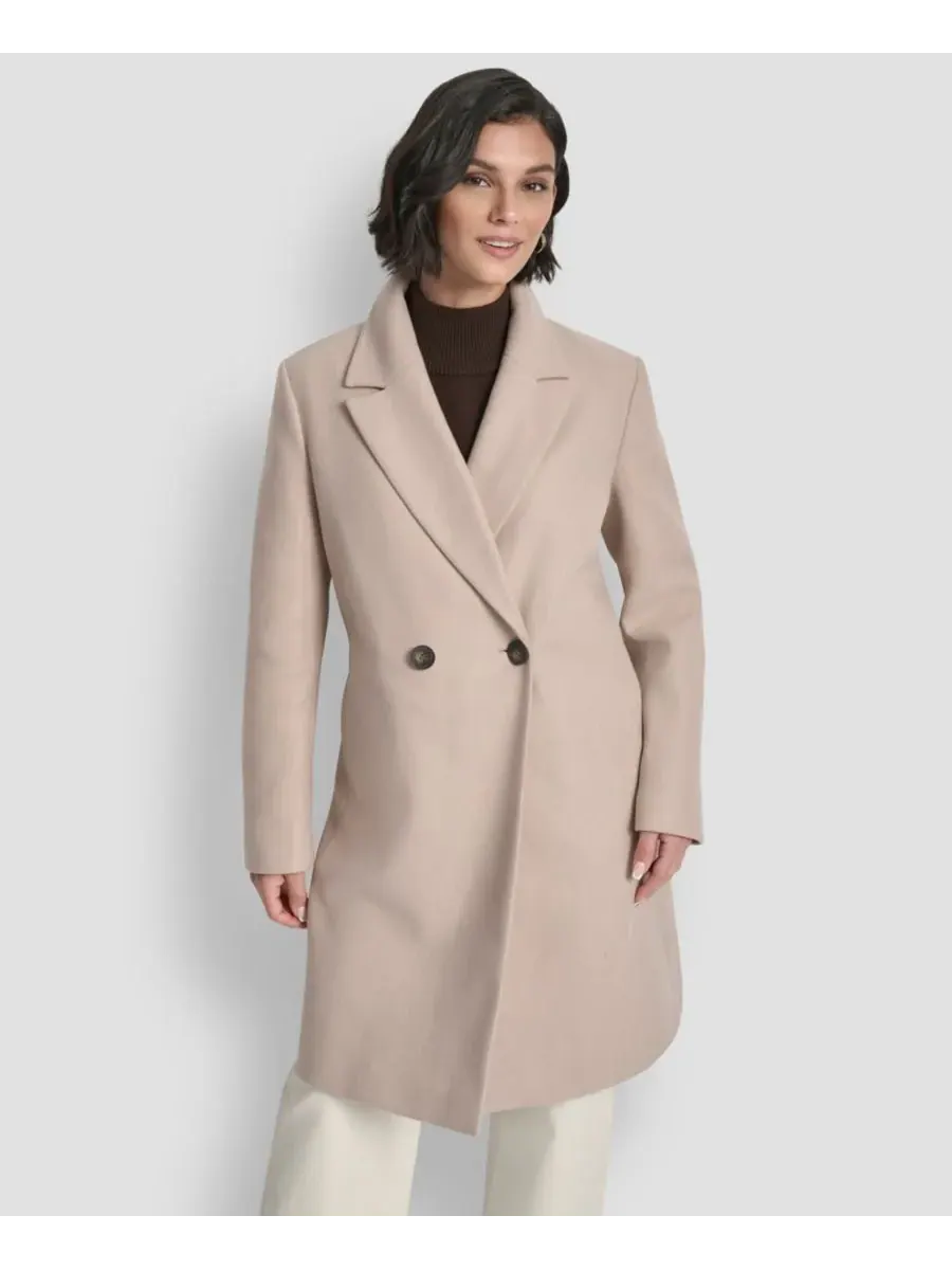 Женское двубортное пальто с воротником-стойкой DKNY — изображение 1 из 7, бежевый