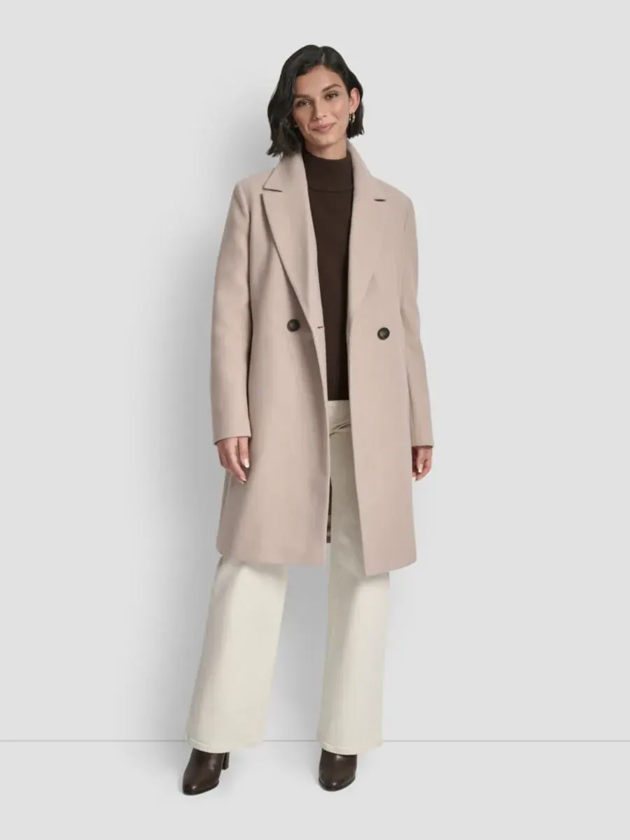 Женское двубортное пальто с воротником-стойкой DKNY — изображение 3 из 7, бежевый