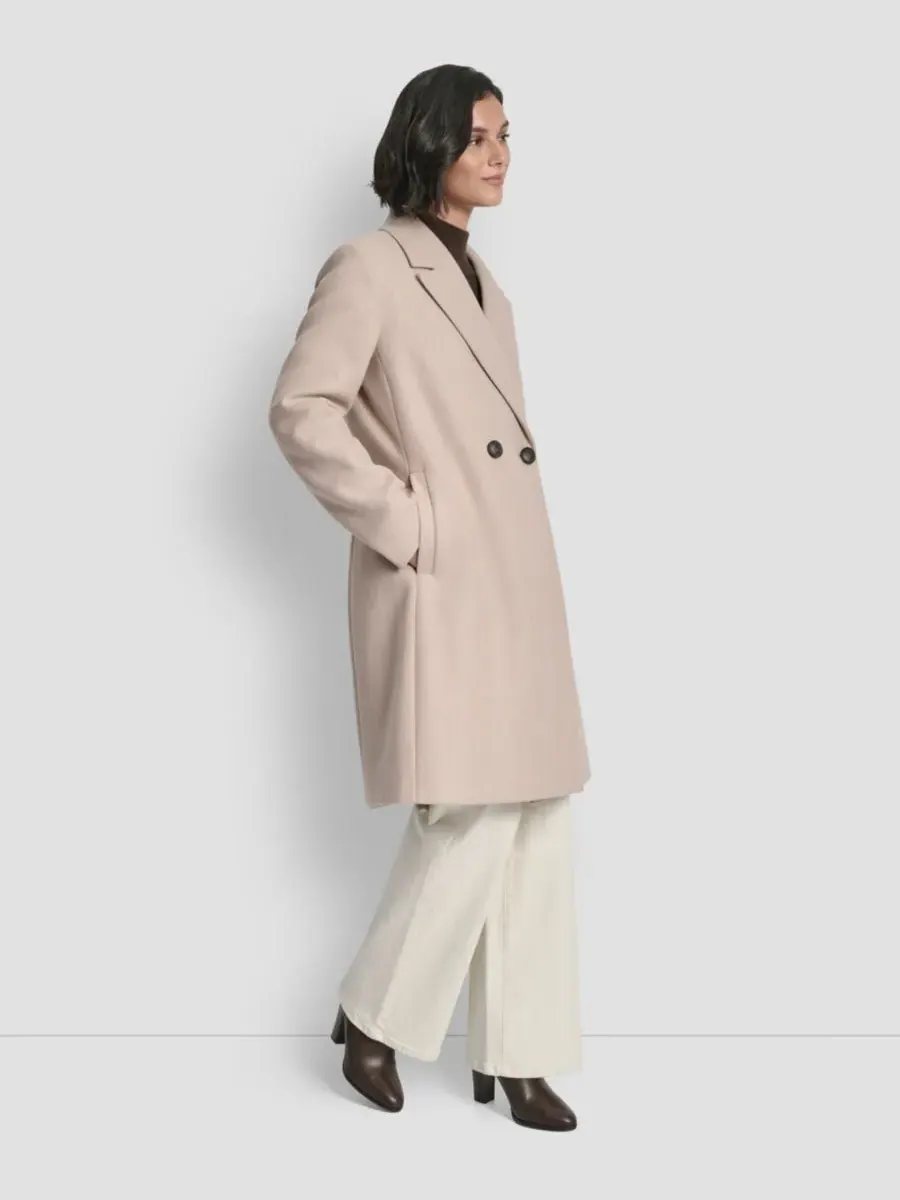 Женское двубортное пальто с воротником-стойкой DKNY — изображение 4 из 7, бежевый