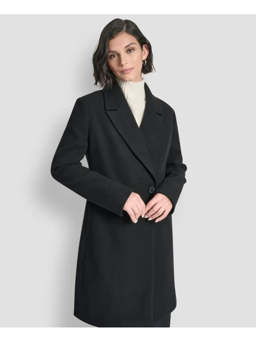 Женское двубортное пальто с воротником-стойкой DKNY — изображение 1 из 7, черный
