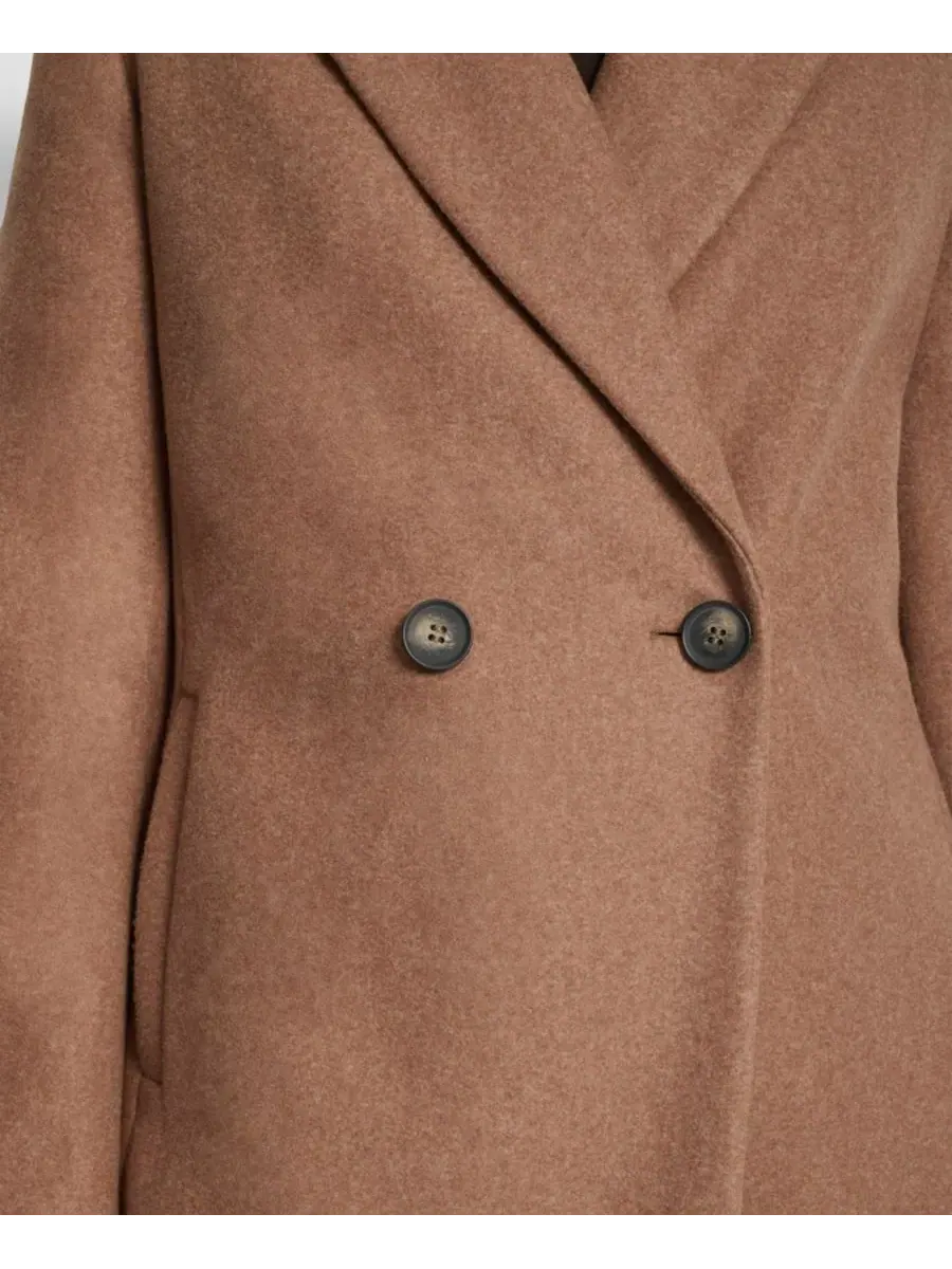 Женское двубортное пальто с воротником-стойкой DKNY, темно-camel — изображение 4 из 5, бежевый