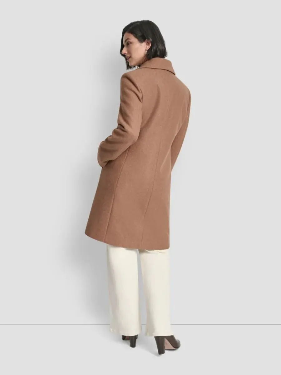 Женское двубортное пальто с воротником-стойкой DKNY, темно-camel — изображение 5 из 5, бежевый