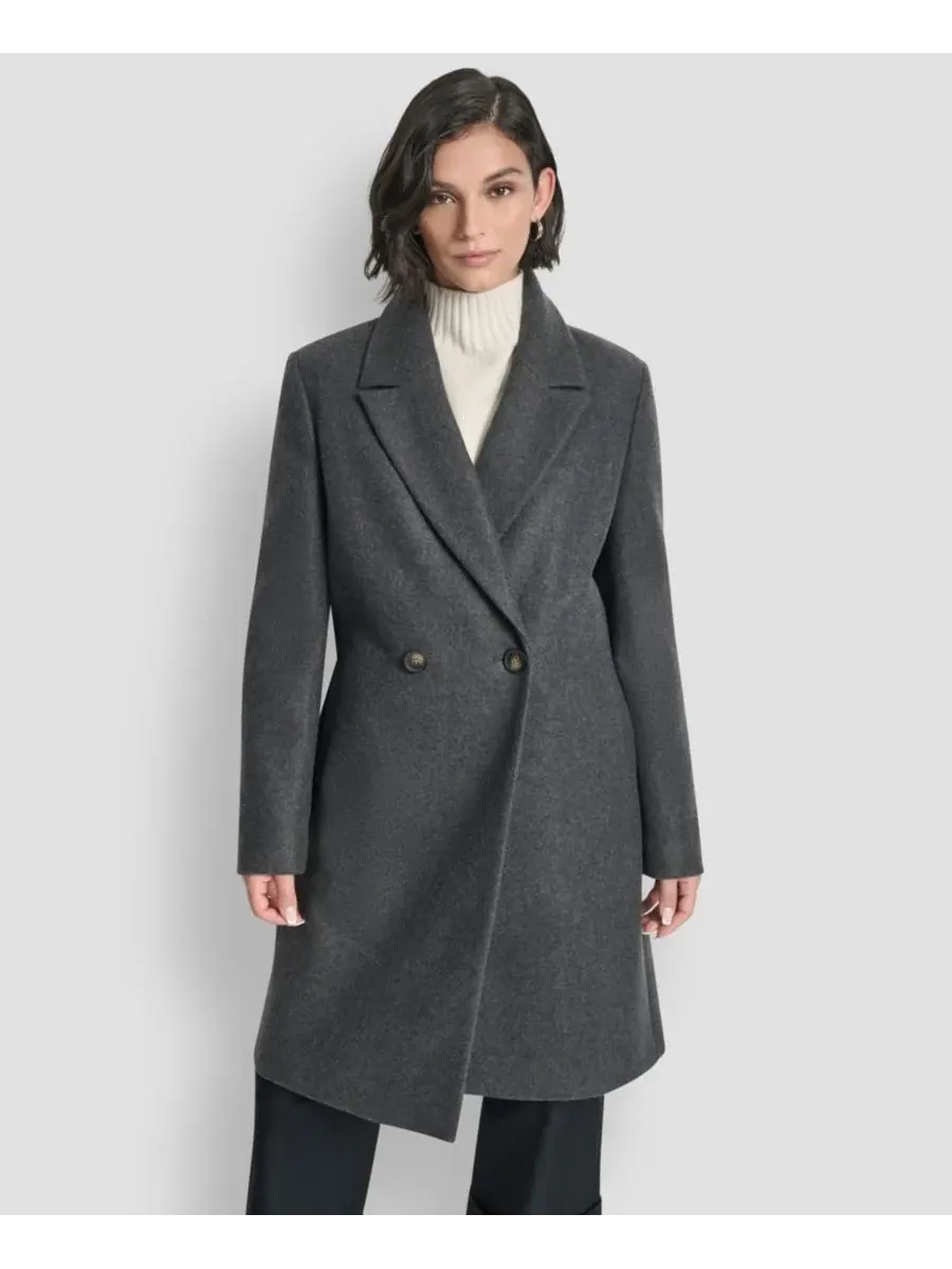 Женское двубортное пальто с воротником-стойкой DKNY